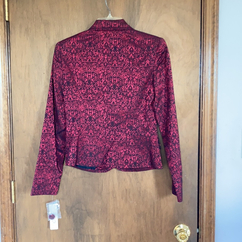 VINTAGE Y2K blazer red & black print with shimmer with padded shoulders - Picture 16 of 17